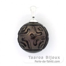 Ciondolo in Argento e 1 Perla di Tahiti Incisa 13 mm