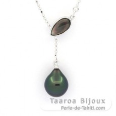 Collana in Argento e 1 Perla di Tahiti Semi-Barocca A 9.7 mm