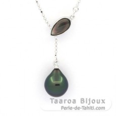 Collana in Argento e 1 Perla di Tahiti Semi-Baroccha A 9.7 mm