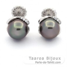 Orecchini in Argento e 2 Perle di Tahiti Semi Rotonde B 8.8 mm