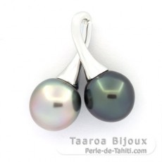 Ciondolo in Argento e 2 Perle di Tahiti Semi-Barroca 1 B & 1 C 12 mm