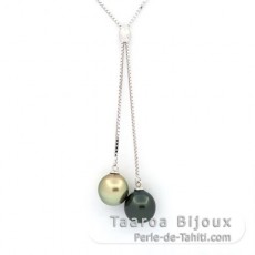 Collana in Argento e 2 Perle di Tahiti Semi-Barocche 1 A & 1 B 8.7 mm