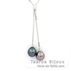 Collana in Argento e 2 Perle di Tahiti Semi-Barroca B 9 mm