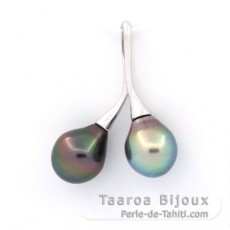 Ciondolo in Argento e 2 Perle di Tahiti Semi-Barocche 1 A & 1 B 9 mm