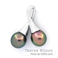 Ciondolo in Argento e 2 Perle di Tahiti Semi-Barroca A 9 mm