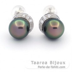 Orecchini in Argento e 2 Perle di Tahiti Semi Rotonde C 9.5 mm