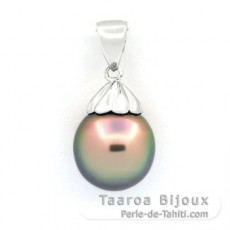 Ciondolo in Argento e 1 Perla di Tahiti Semi-Barocca B 10.8 mm