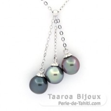Collana in Argento e 3 Perle di Tahiti Semi-Barroca C 8.6 a 8.8 mm