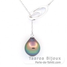 Collana in Argento e 1 Perla di Tahiti Semi-Barocca B+ 9.9 mm