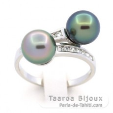 Anello in Argento e 2 Perle di Tahiti Rotonde C+ 8.5 mm
