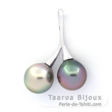 Ciondolo in Argento e 2 Perle di Tahiti Semi-Barroca B 9.5 mm