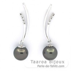 Orecchini in Argento e 2 Perle di Tahiti Rotonde C 9.3 mm