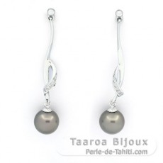 Orecchini in Argento e 2 Perle di Tahiti Rotonde C 8.6 mm