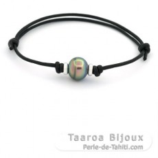 Braccialetto in Cotone e 1 Perla di Tahiti Cerchiate B 10.6 mm