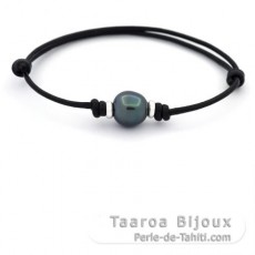 Braccialetto in Cuoio e 1 Perla di Tahiti Semi-Barocca A 10 mm