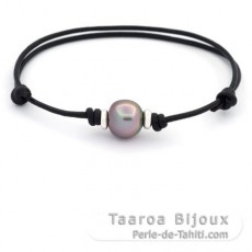 Braccialetto in Cuoio e 1 Perla di Tahiti Semi-Barocca B 10.6 mm