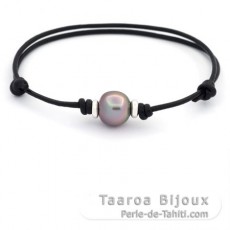 Braccialetto in Cuoio e 1 Perla di Tahiti Semi-Baroccha B 10.6 mm