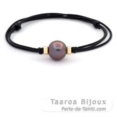 Collana in Cuoio e 1 Perla di Tahiti Semi-Rotonda C+ 14.2 mm