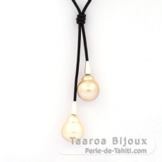 Collana in Cuoio e 2 Perlas de Australia Semi-Barocca C 13 & 13.4 mm