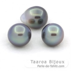 Lotto di 3 Perle di Tahiti Semi-Barroca C di 9.5 a 9.7 mm