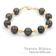 Braccialetto con 9 Perle di Tahiti Rotonda C 8.7 a 9.3 mm e oro 18k