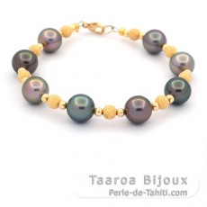Braccialetto con 8 Perle di Tahiti Rotonda B 9.1 a 9.4 mm e oro 18k