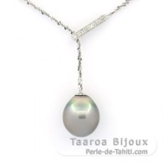 Collana in Argento e 1 Perla di Tahiti Semi-Baroccha C 13.5 mm