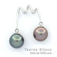 Ciondolo in Argento e 2 Perle di Tahiti Semi-Rotonde B/C 9.8 mm