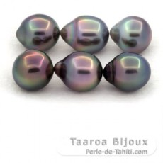 Lotto di 6 Perle di Tahiti Semi-Barocche B di 9.6 a 9.8 mm