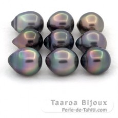 Lotto di 9 Perle di Tahiti Semi-Barocche B/C di 10 a 10.3 mm