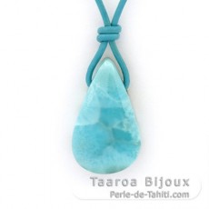 Collana in Cuoio e 1 Larimar - 30 x 18 x 8.5 mm - 7.5 gr