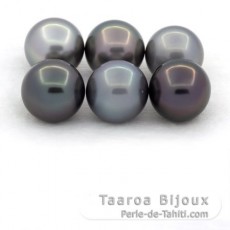 Lotto di 6 Perle di Tahiti Rotonde e Semi-Rotonde C di 9.6 a 9.9 mm