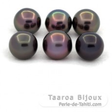 Lotto di 6 Perle di Tahiti Rotonde e Semi-Rotonde C di 9.1 a 9.4 mm