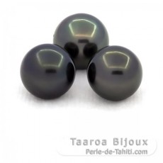 Lotto di 3 Perle di Tahiti Rotonde C di 10 a 10.4 mm