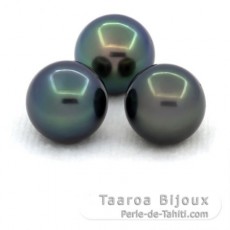 Lotto di 3 Perle di Tahiti Rotonda C di 10 a 10.2 mm