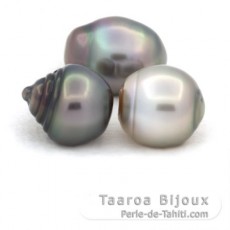 Lotto di 3 Perle di Tahiti Cerchiate C di 10.6 a 10.8 mm