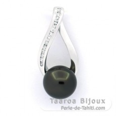 Ciondolo in Argento e 1 Perla di Tahiti Rotonda B/C 9.1 mm