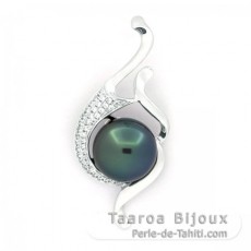 Ciondolo in Argento e 1 Perla di Tahiti Semi-Rotonda B 10.2 mm