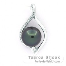 Ciondolo in Argento e 1 Perla di Tahiti Semi-Rotonda B 9.2 mm