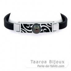 Bracciale in Acciaio Inossidabile, Neoprene e 1 Perla di Tahiti Rotonda C 10.1 mm