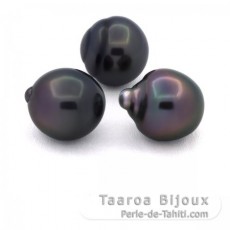 Lotto di 3 Perle di Tahiti Semi-Barocche B di 10.7 a 10.8 mm