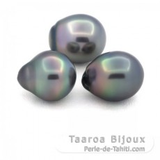 Lotto di 3 Perle di Tahiti Semi-Barroca B di 11.1 a 11.3 mm