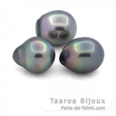 Lotto di 3 Perle di Tahiti Semi-Barocche B di 11.1 a 11.3 mm