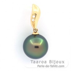 Ciondolo in Oro 18K + 2 diamanti e 1 Perla di Tahiti Rotonda B+ 11.6 mm