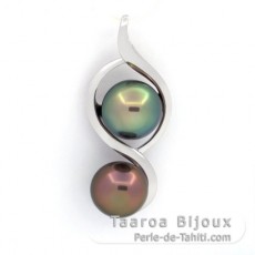 Ciondolo in Argento e 2 Perle di Tahiti Semi-Barroca B 9.9 e 10.3 mm