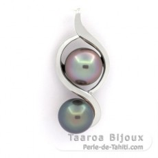 Ciondolo in Argento e 2 Perle di Tahiti Semi-Barroca C 9.8 e 10.3 mm