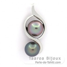 Ciondolo in Argento e 2 Perle di Tahiti Semi-Barocche C 9.8 e 10.3 mm