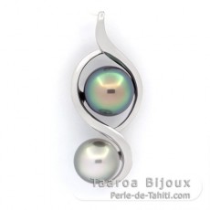 Ciondolo in Argento e 2 Perle di Tahiti Semi-Barocche C 9.2 e 10 mm
