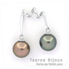 Ciondolo in Argento e 2 Perle di Tahiti Semi-Rotonde B/C 10.1 e 10.3 mm