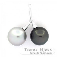 Ciondolo in Argento e 2 Perle di Tahiti Rotonda C 12.7 e 12.9 mm